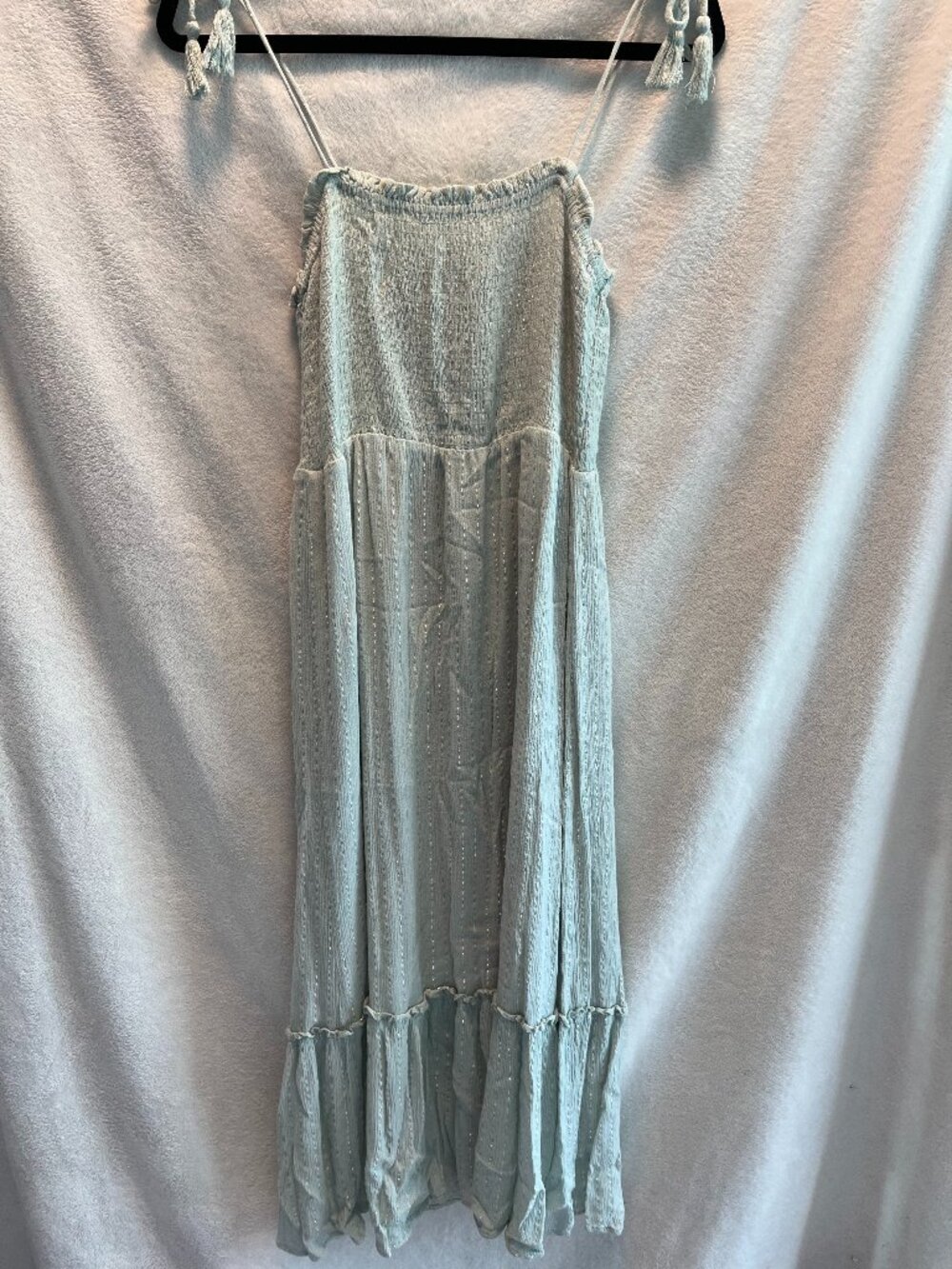 Lush Powder Blue Smocked Midi Dress Tiered Ruffle Pockets Size M